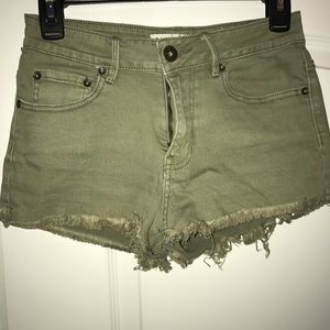 Green denim shorts